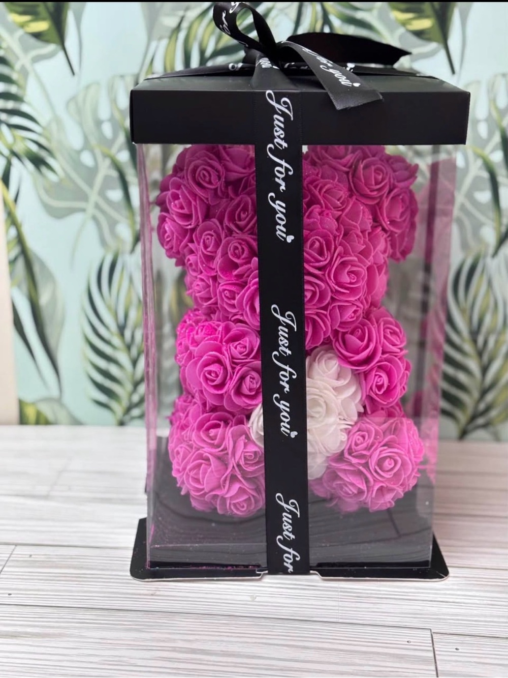 Just for You Pink Rose Bear Gift - Decorative Floral Teddy